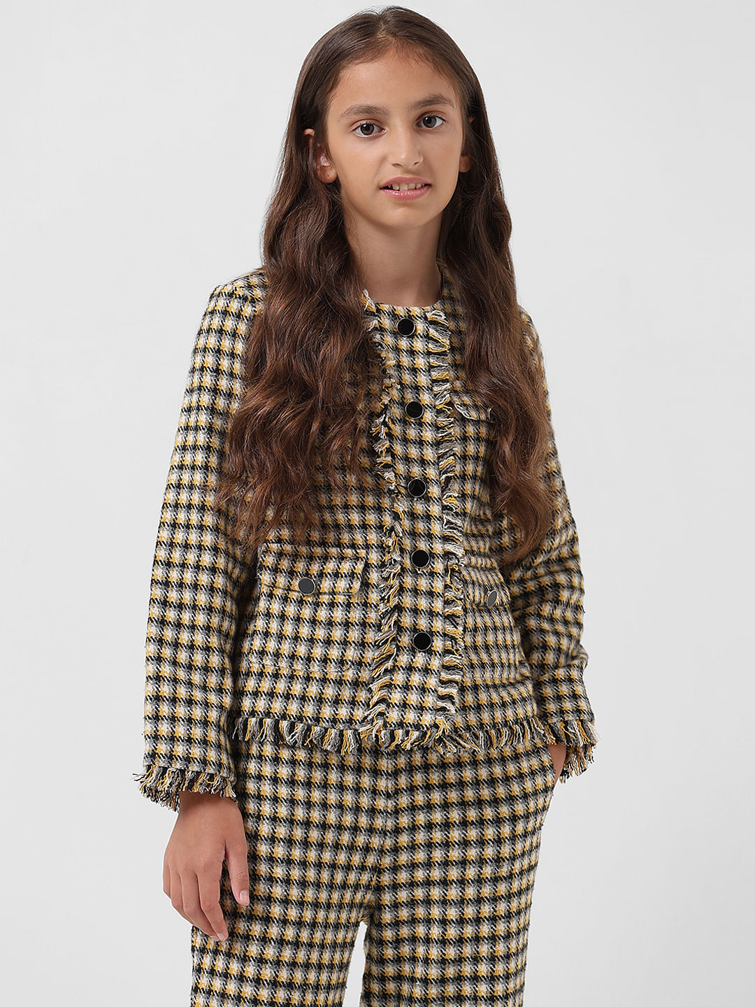 Girl Yellow Check Tweed Jacket