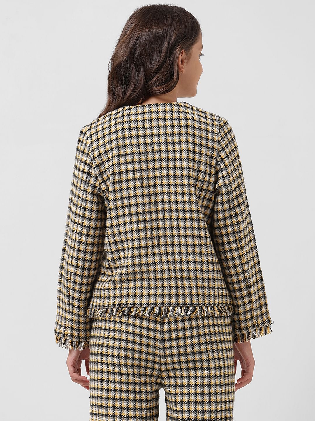 Girl Yellow Check Tweed Jacket