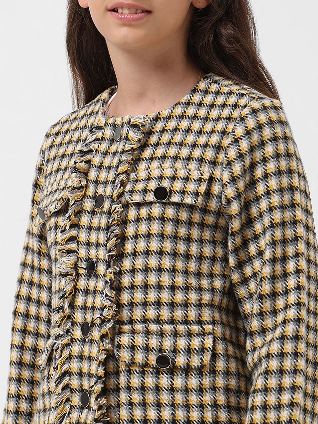 Girl Yellow Check Tweed Jacket
