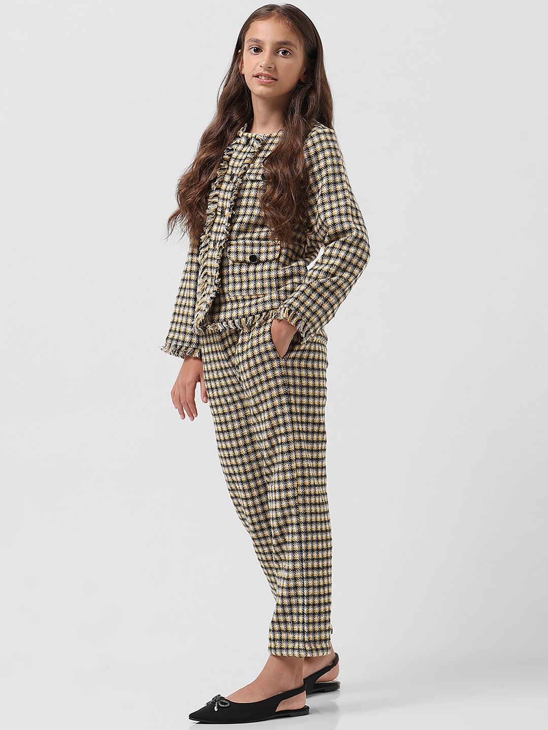 Girl Yellow Check Tweed Jacket