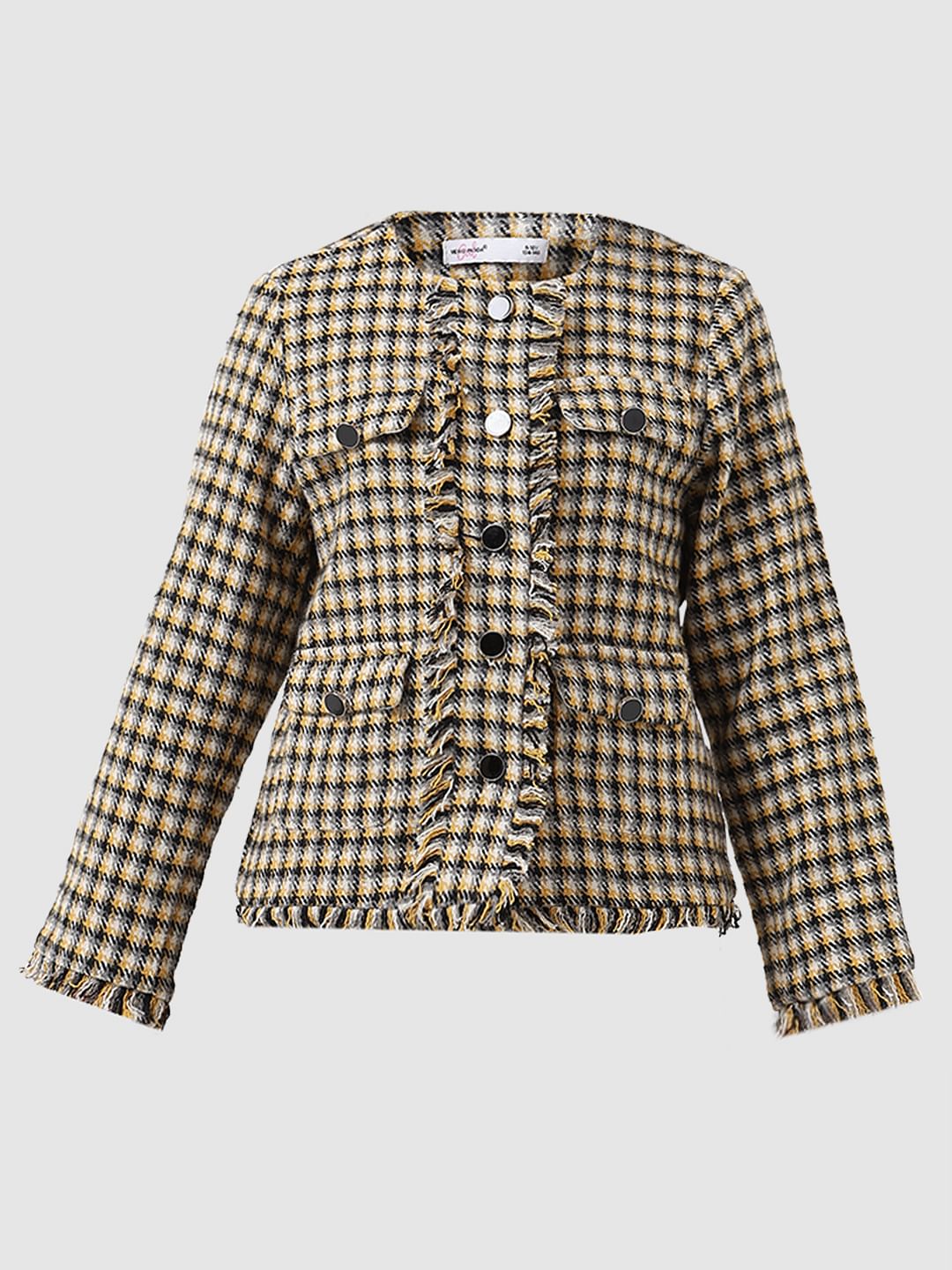 Girl Yellow Check Tweed Jacket