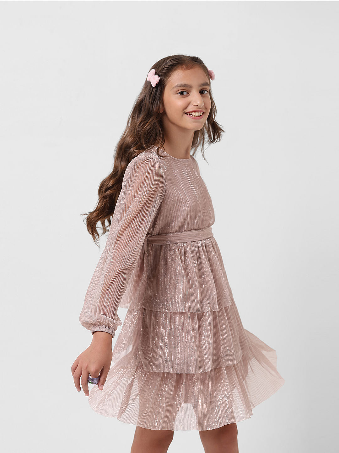 Girl Silver Shimmer Tiered Dress