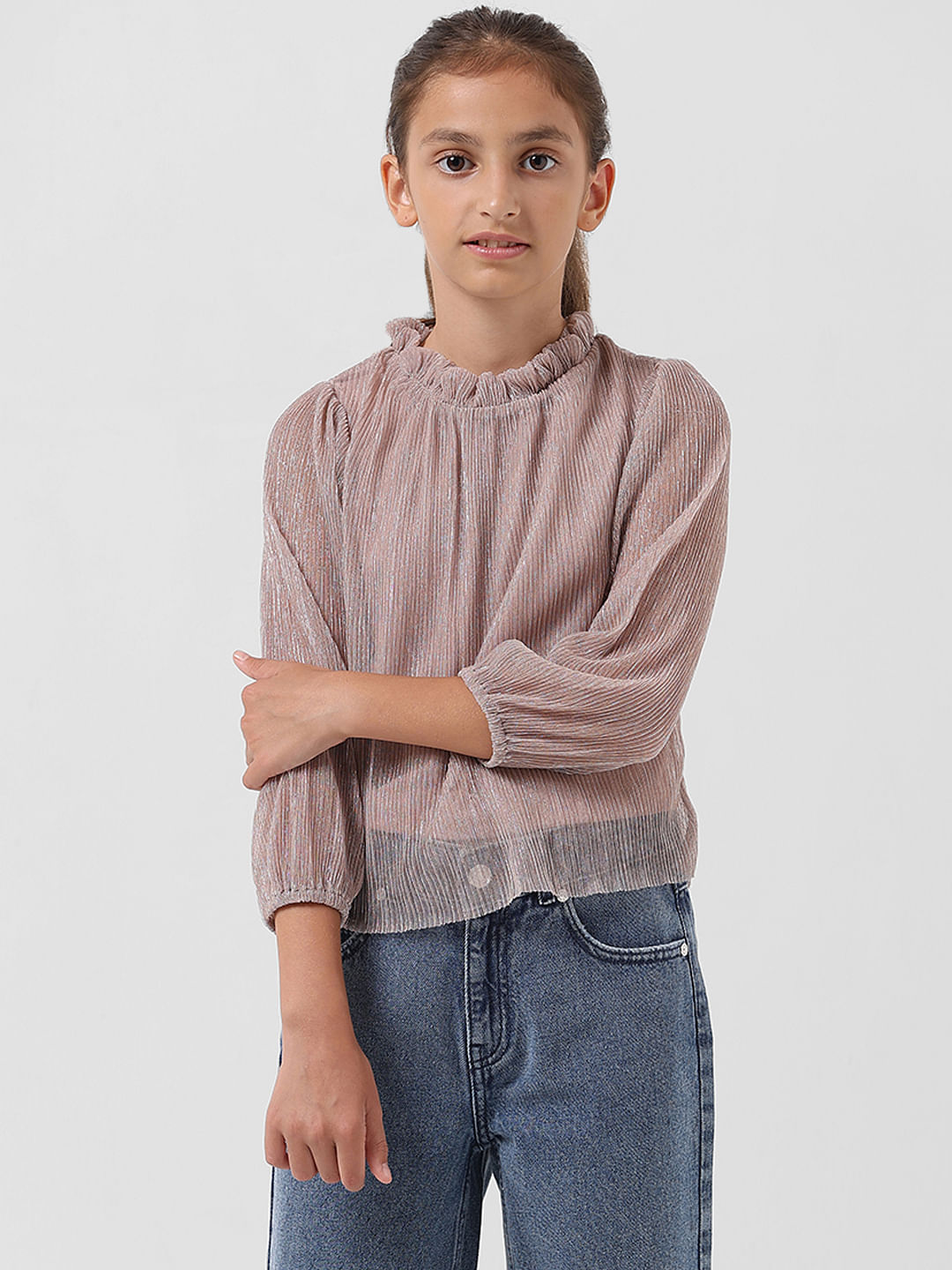 Girl Silver Lurex Shimmer Top