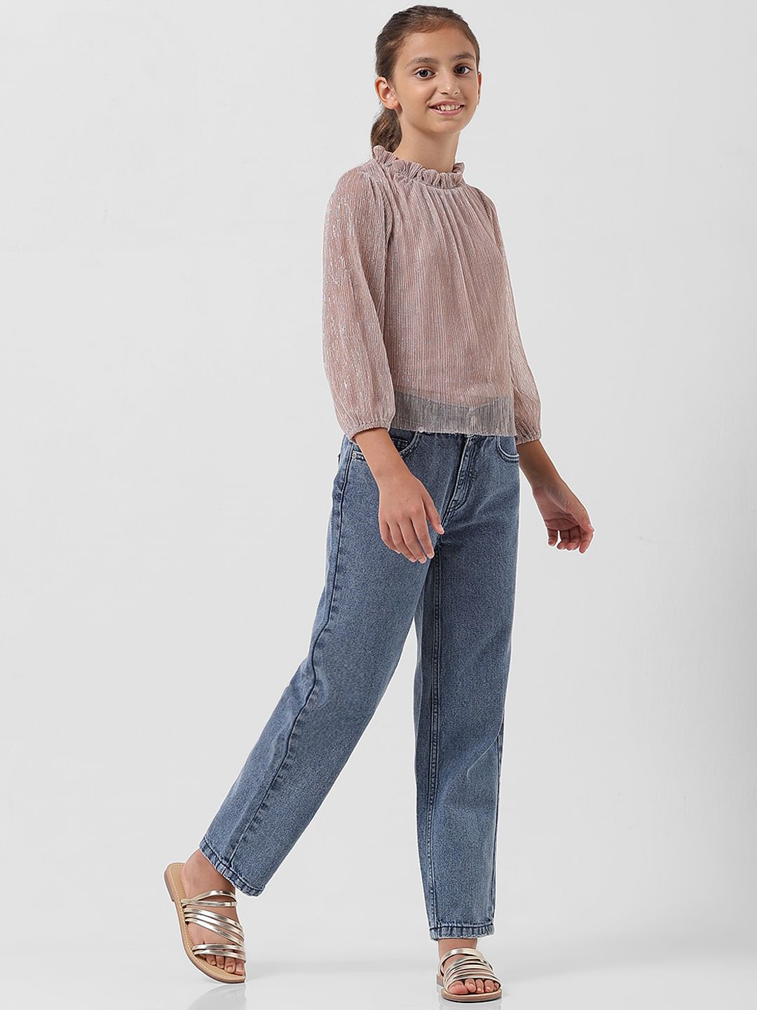 Girl Silver Lurex Shimmer Top