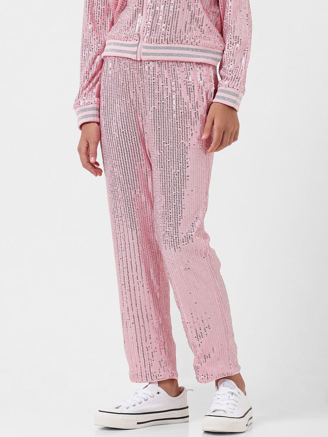 Girl Pink Sequinned Straight Fit Pants