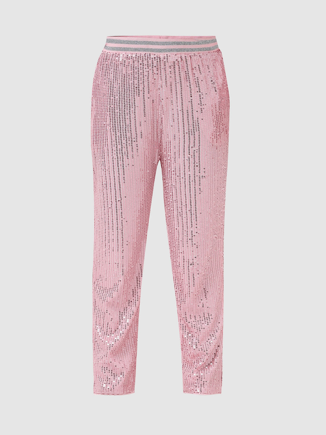Girl Pink Sequinned Straight Fit Pants
