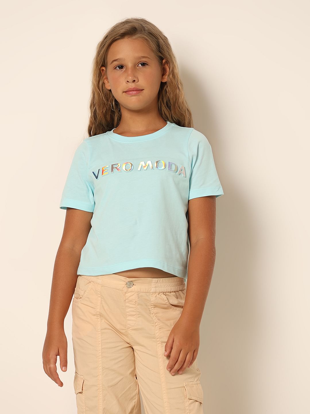 Girls Blue Logo Print T-Shirt