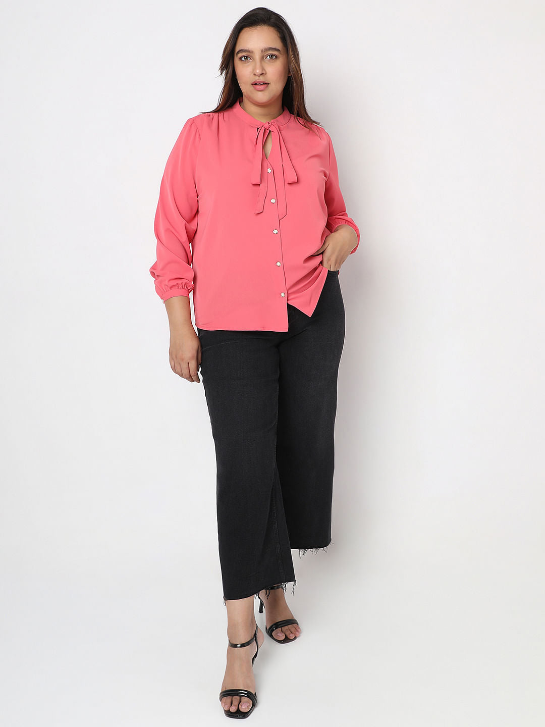 Curve Pink Bow Knot Shirt