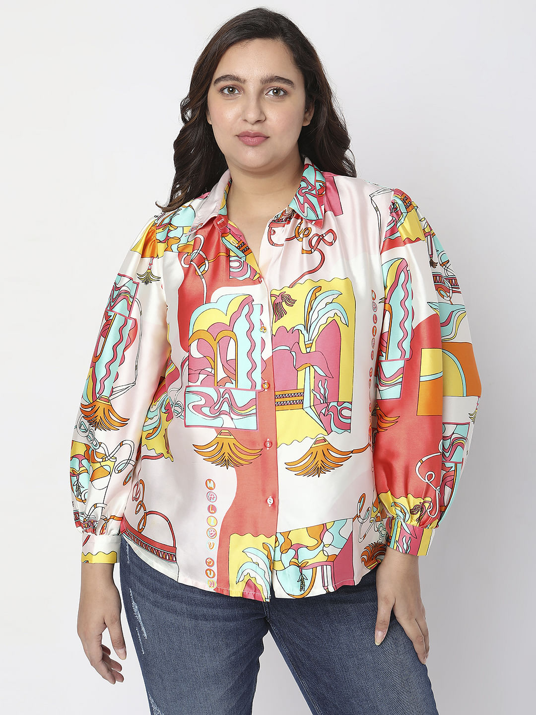 Curve Orange Printed Shirt