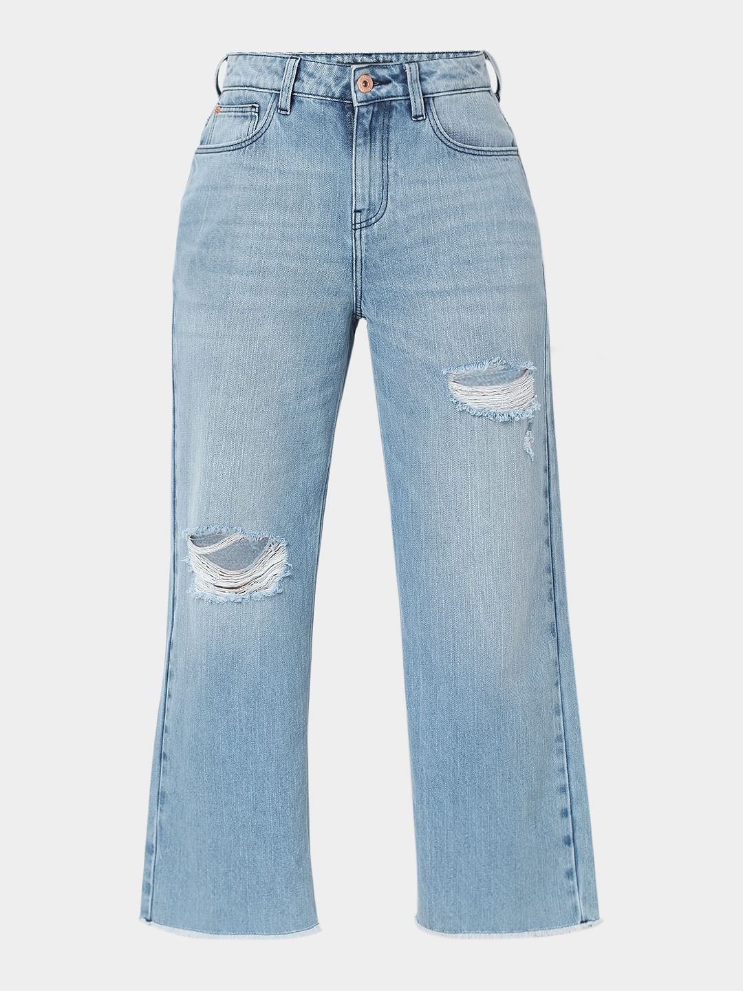 Light Blue Ripped Zoey Wide-Leg Jeans
