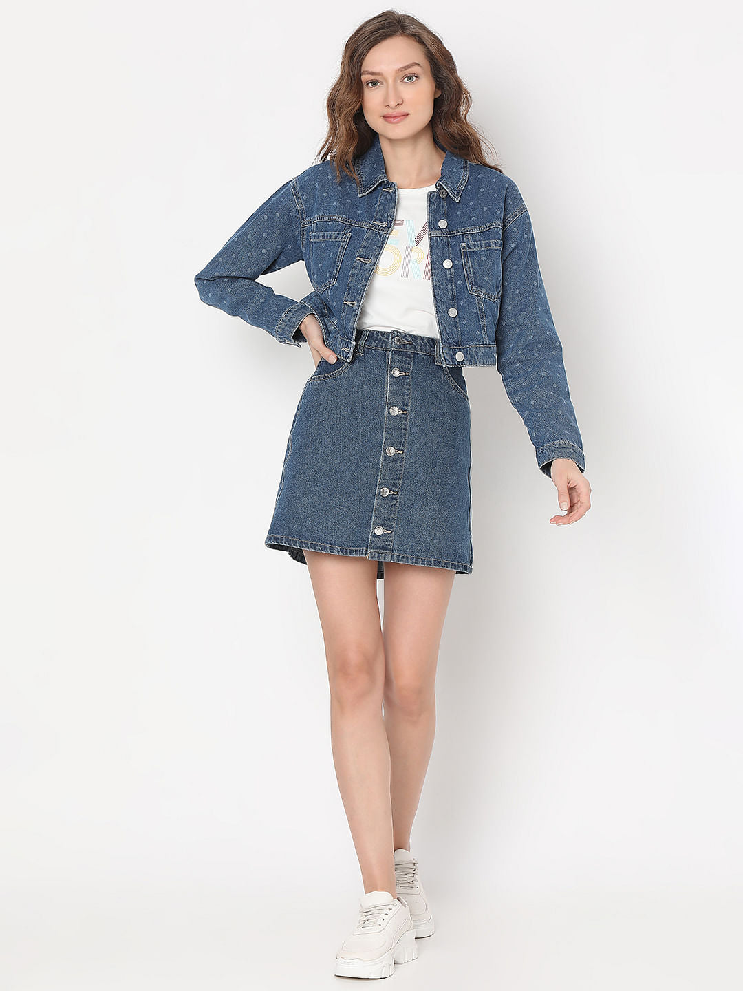 Blue Cropped Denim Jacket