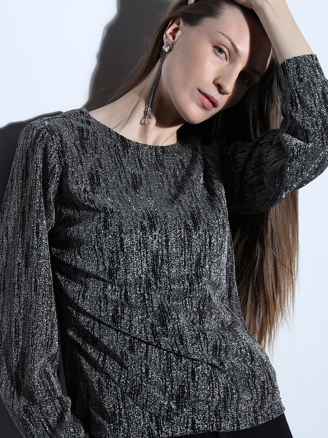 Black Metallic Knit Top