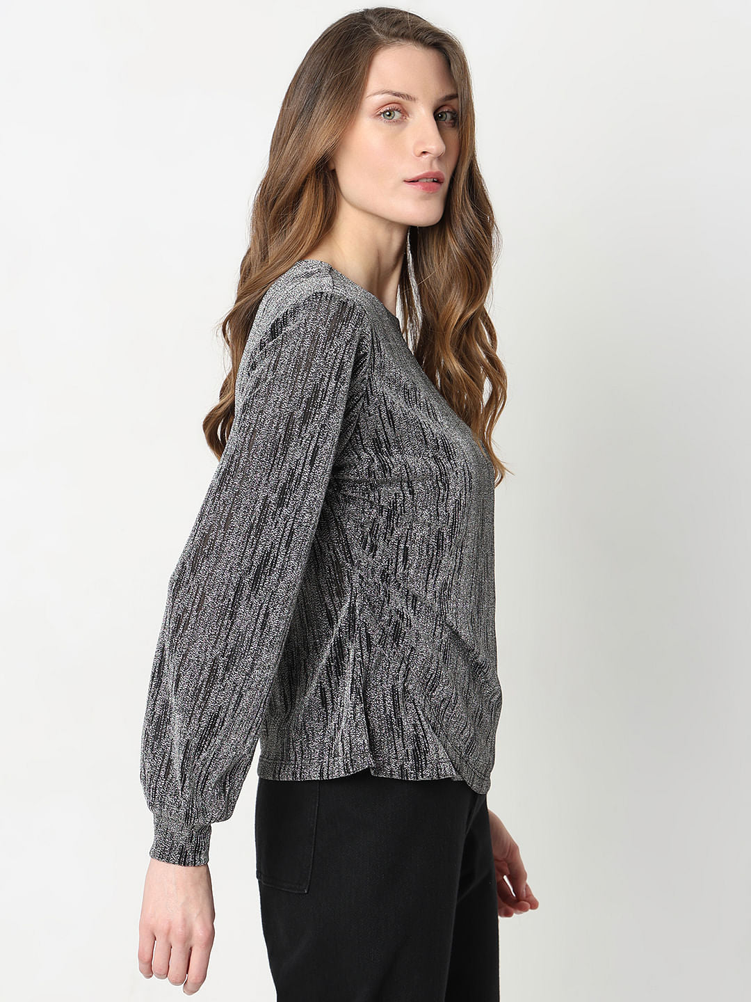 Black Metallic Knit Top