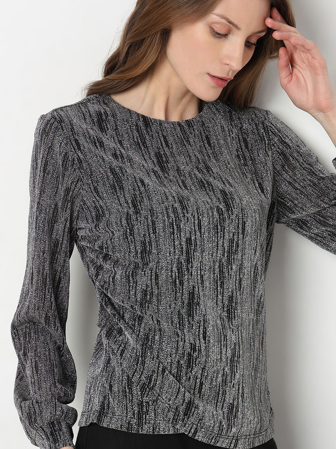 Black Metallic Knit Top