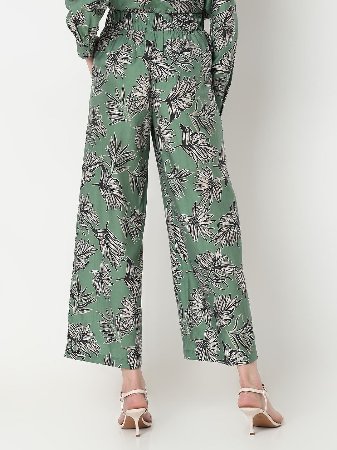 Green Leaf Print Co-Ord Set Pants