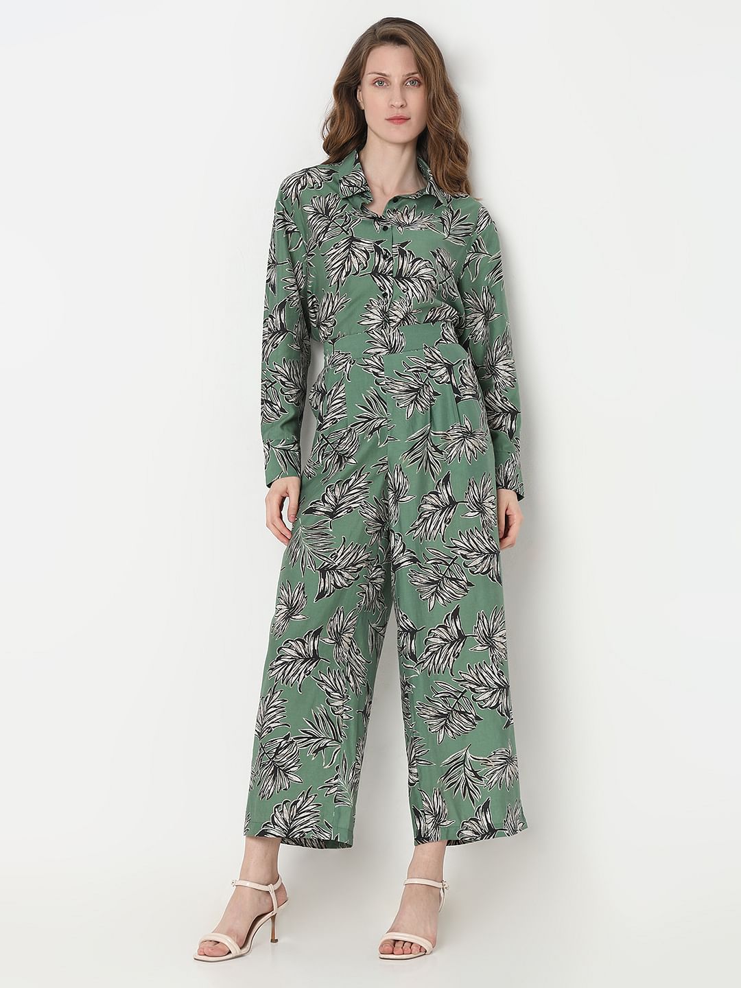 Green Leaf Print Co-Ord Set Pants
