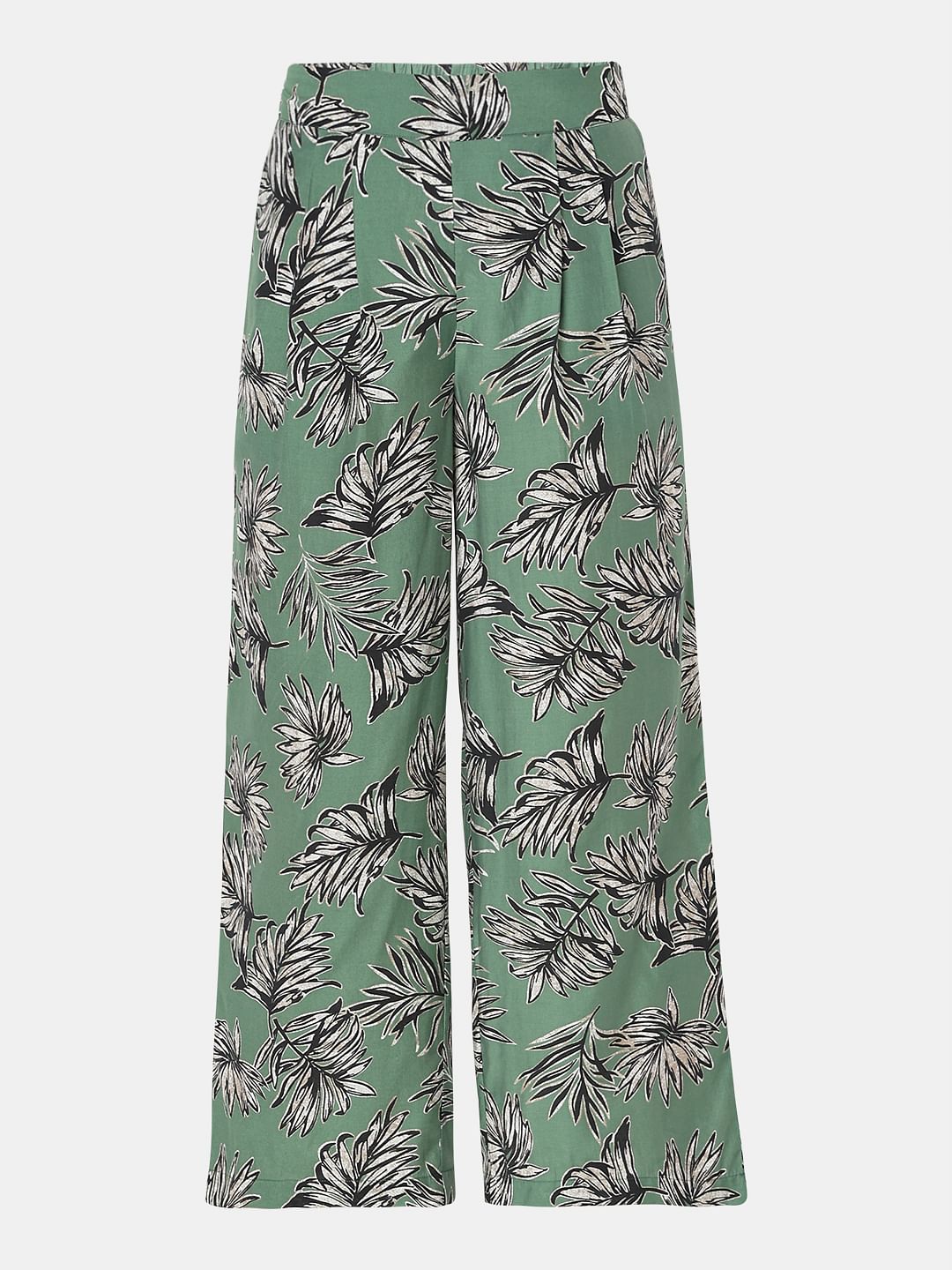 Green Leaf Print Co-Ord Set Pants