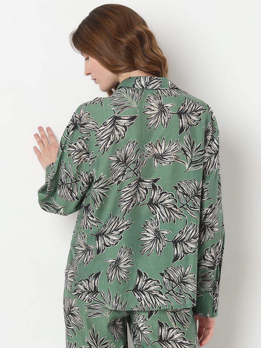Green Leaf Print Co-Ord Set Shirt