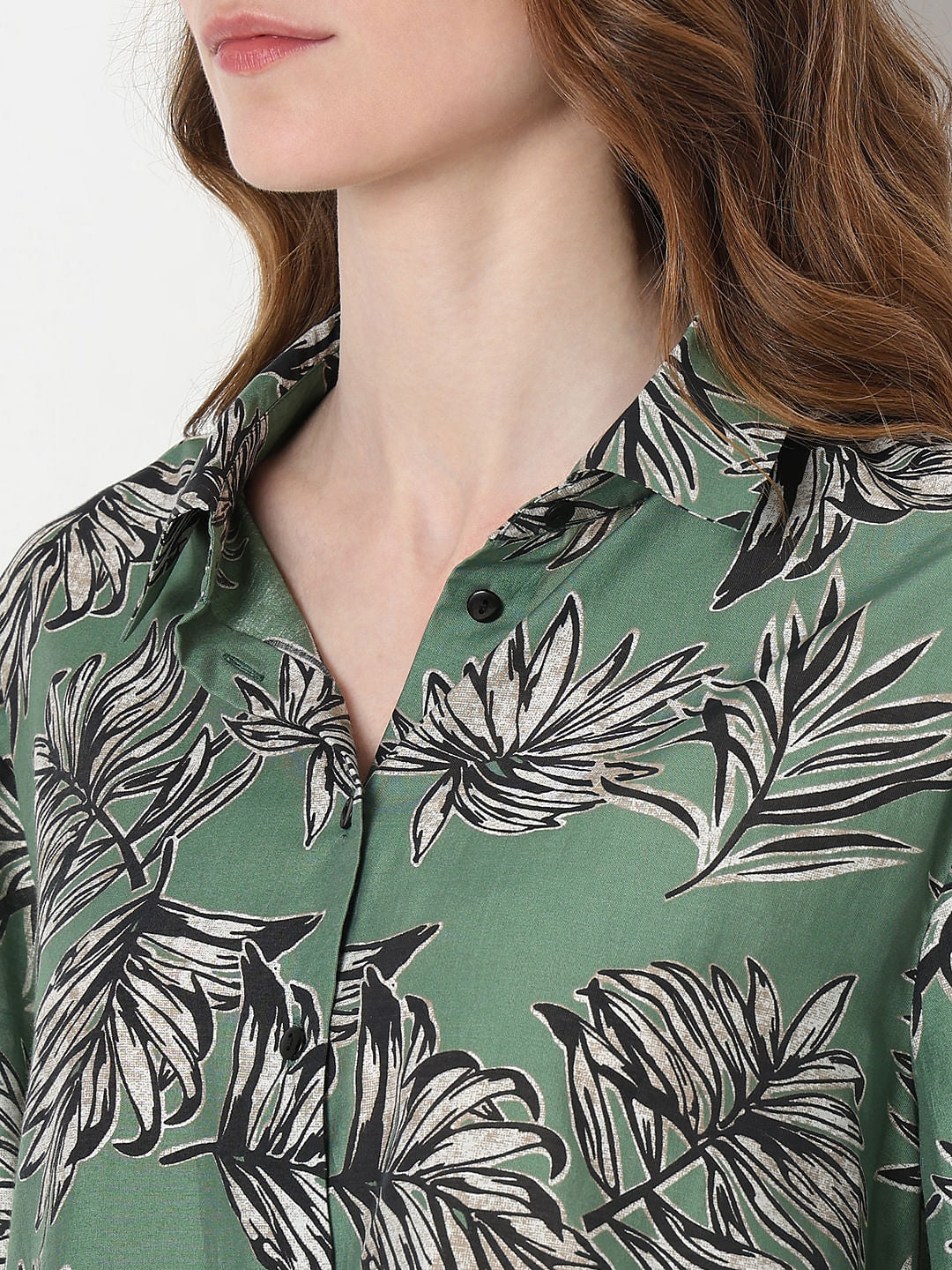 Green Leaf Print Co-Ord Set Shirt