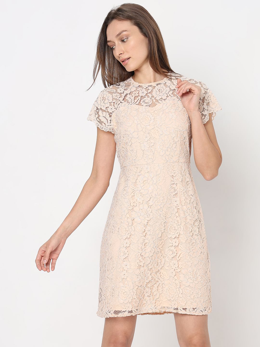 Peach Floral Lace Dress