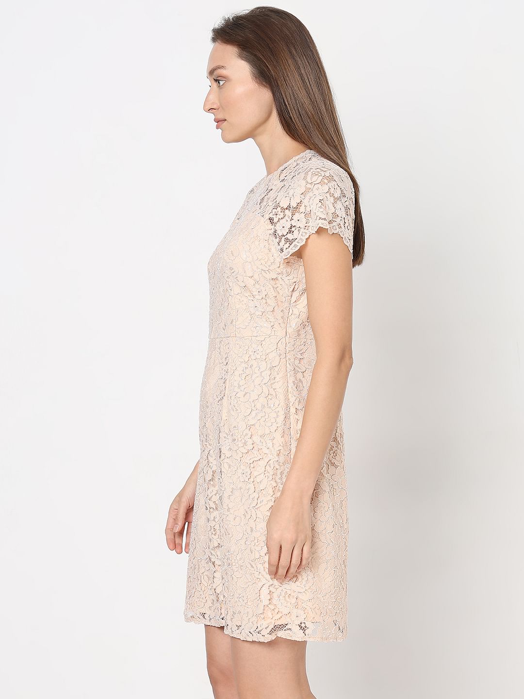 Peach Floral Lace Dress