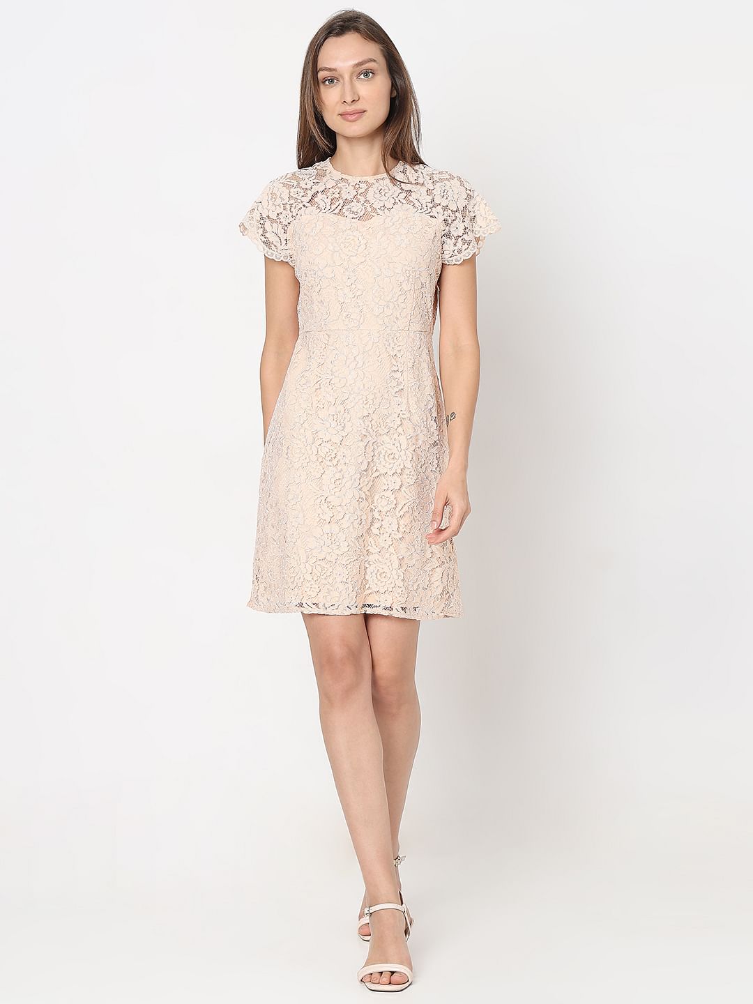 Peach Floral Lace Dress