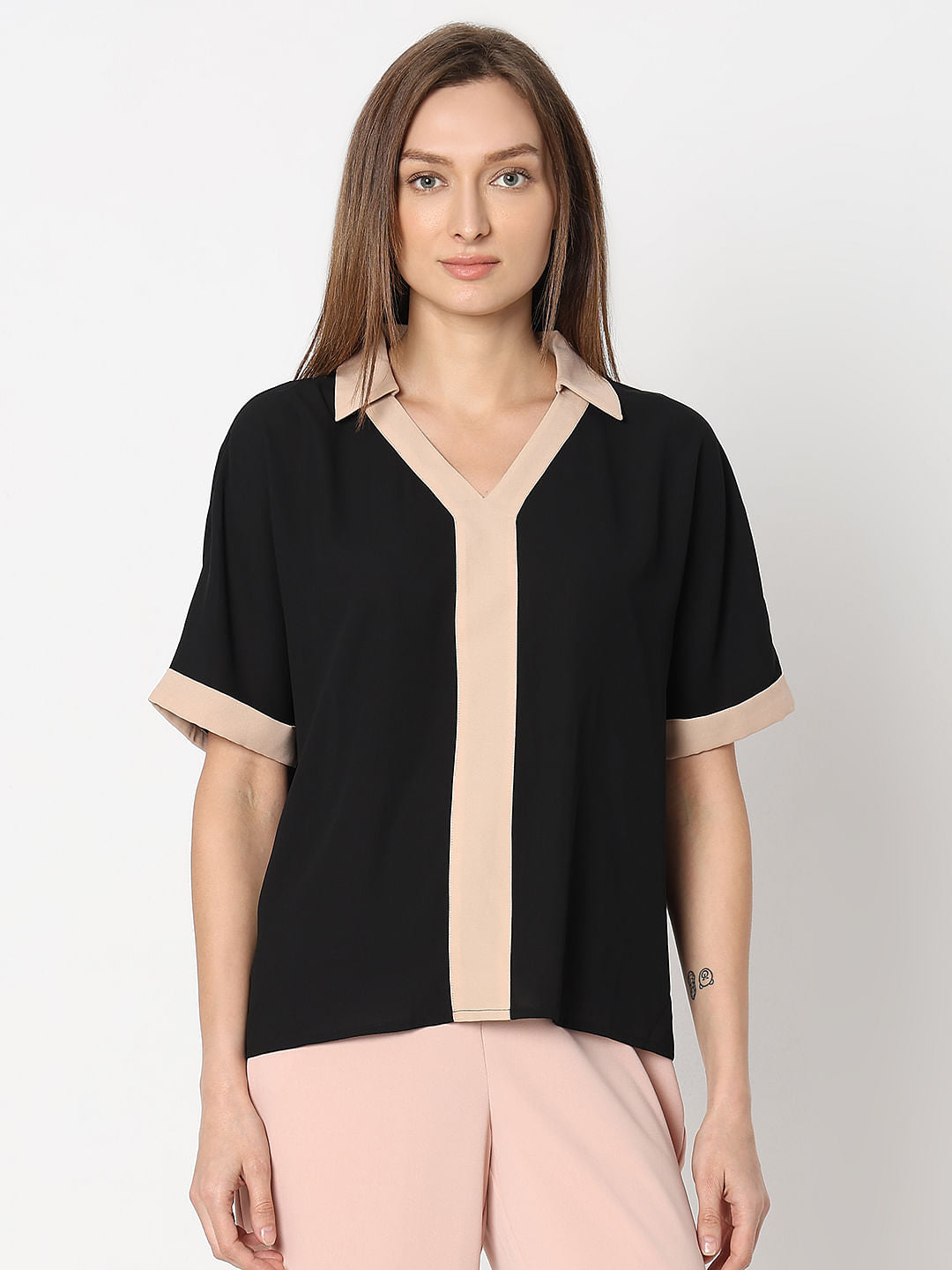 Black Contrast Tape Top