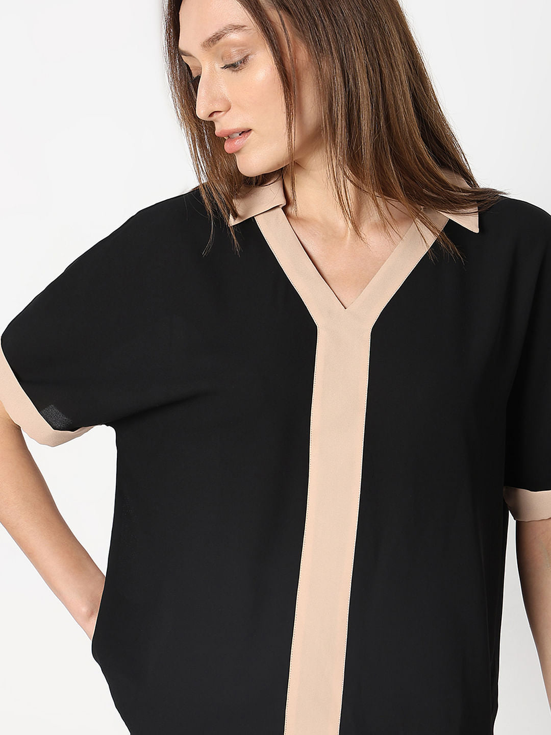 Black Contrast Tape Top