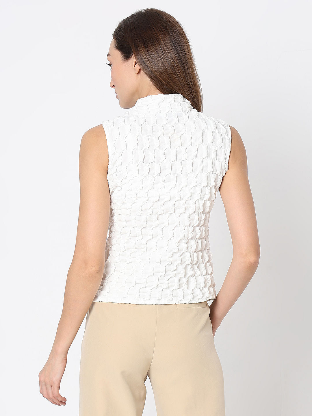 White High Neck Textured Top