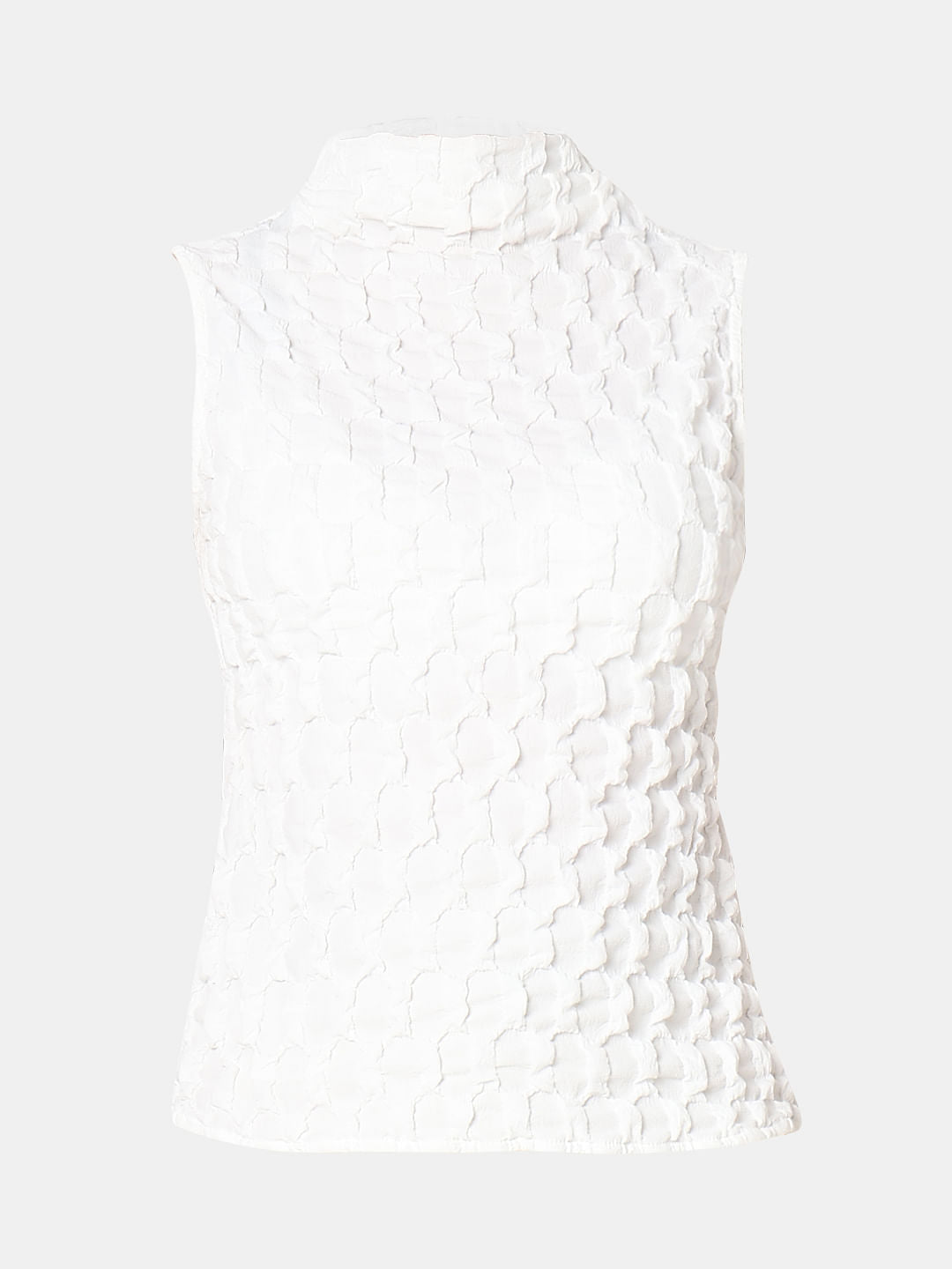 White High Neck Textured Top