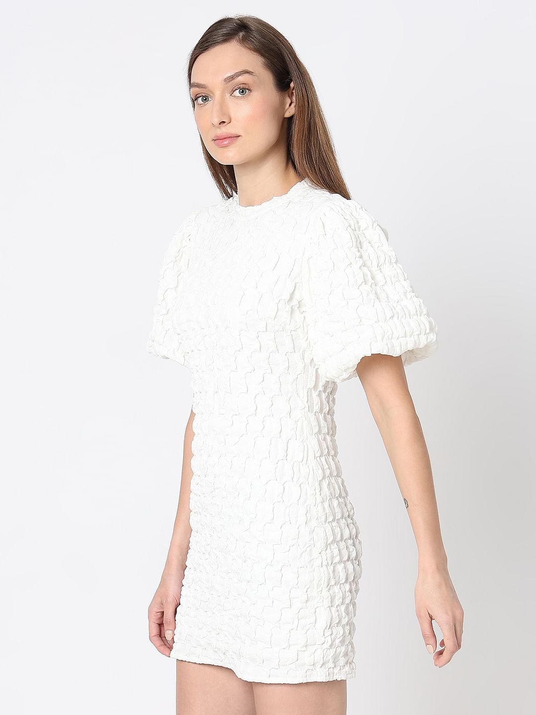White Textured Mini Dress