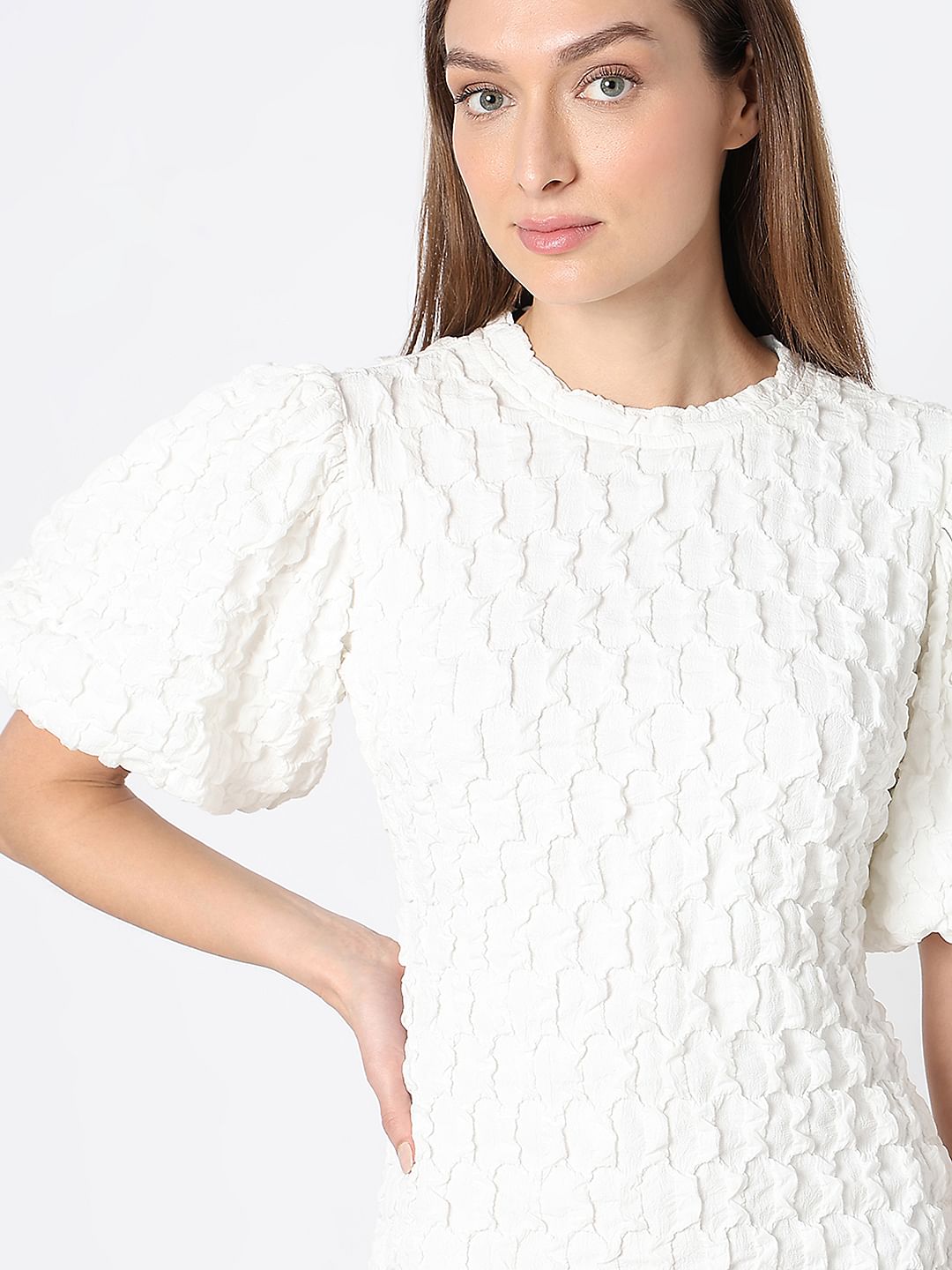 White Textured Mini Dress