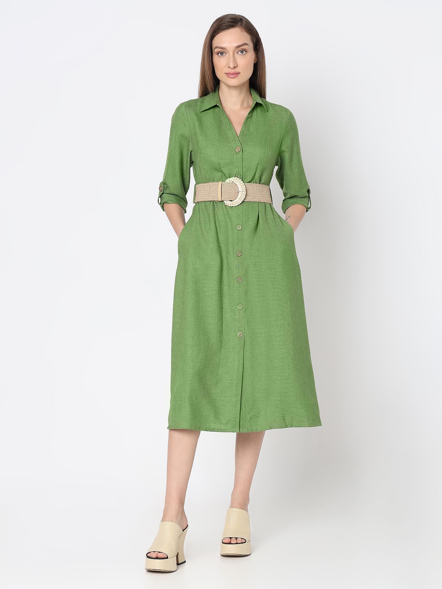 Green Midi Shirt Dress
