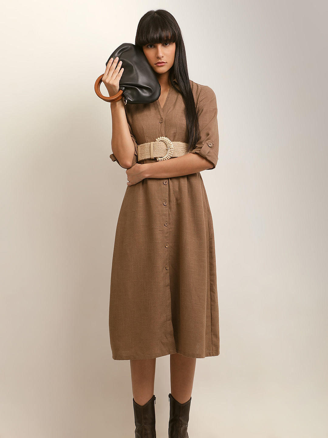 Brown Midi Shirt Dress