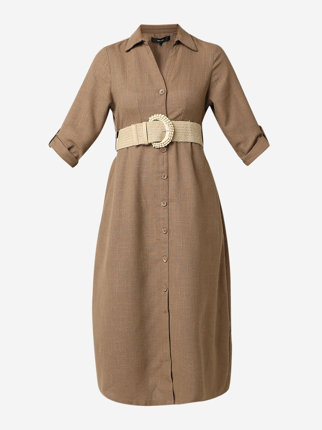 Brown Midi Shirt Dress