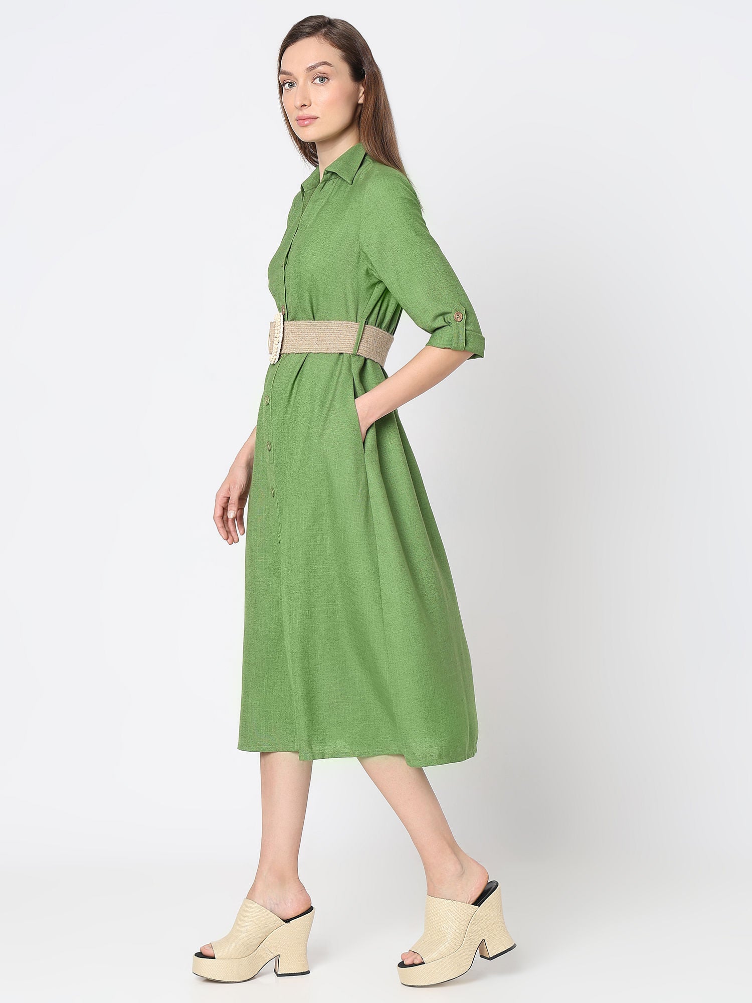 Green Midi Shirt Dress