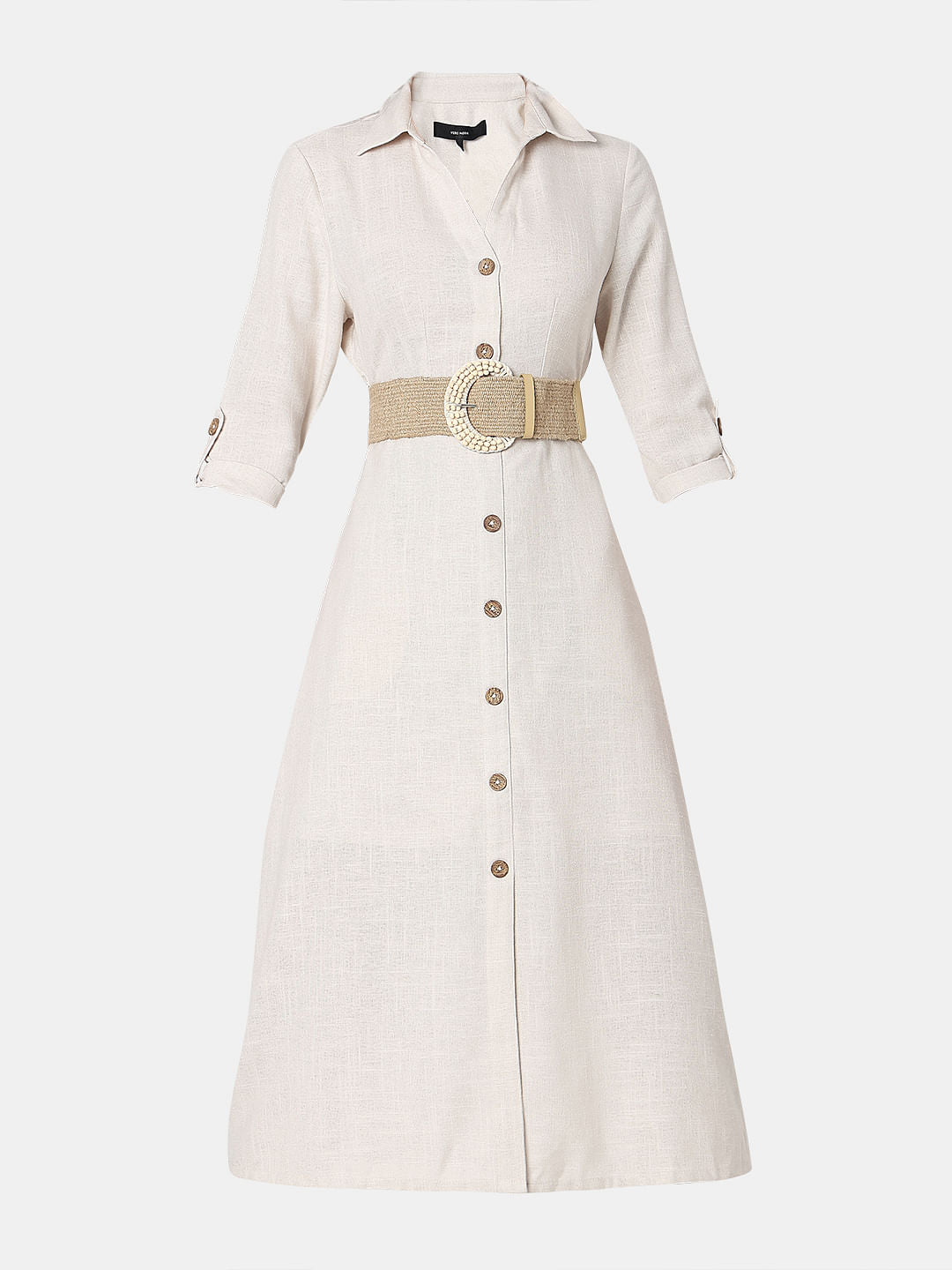 Light Beige Linen Shirt Dress