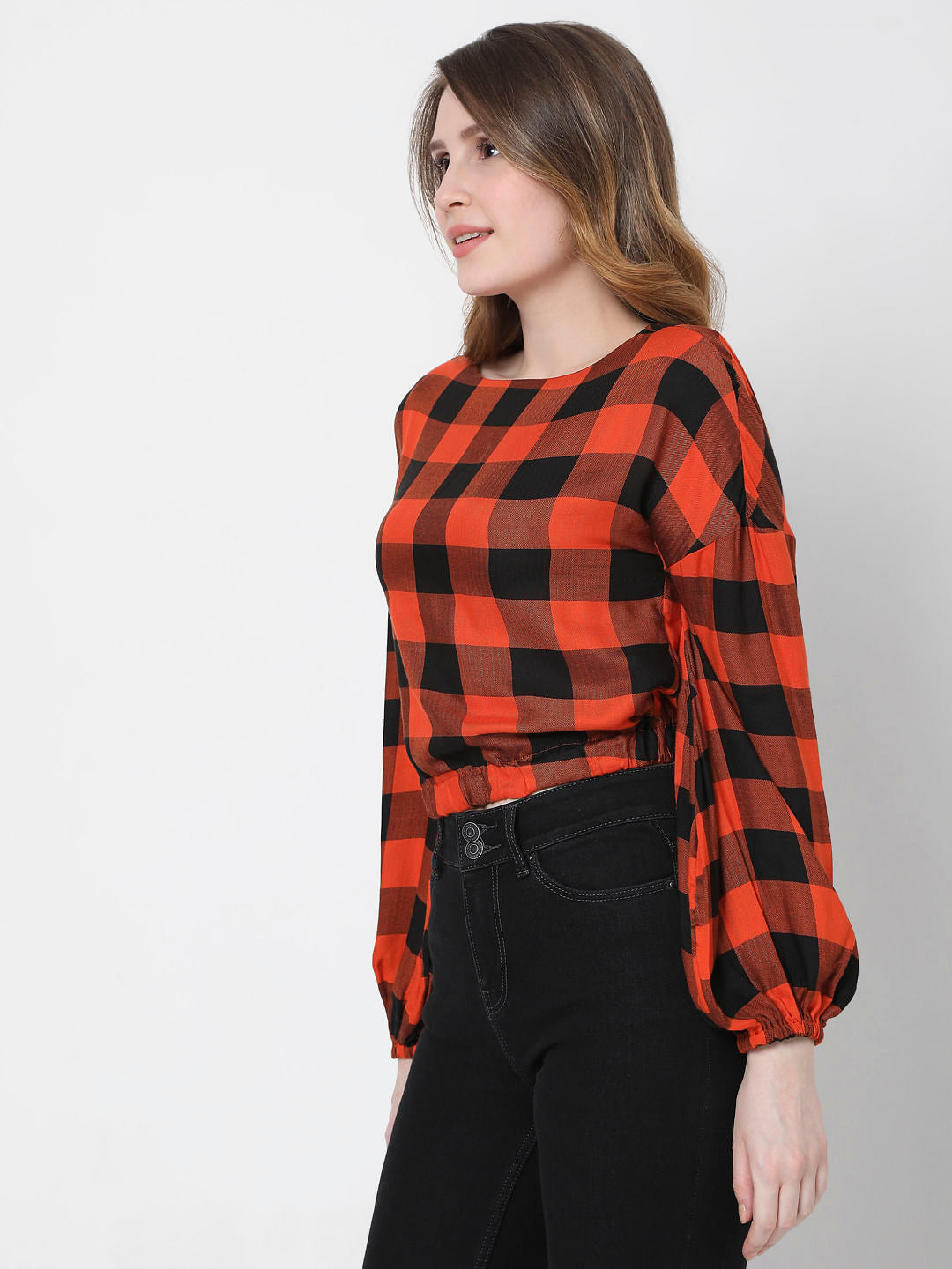 Orange Checks Crop Top