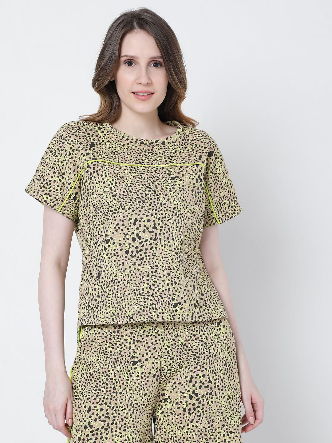 Beige Animal Print Co-Ord Top