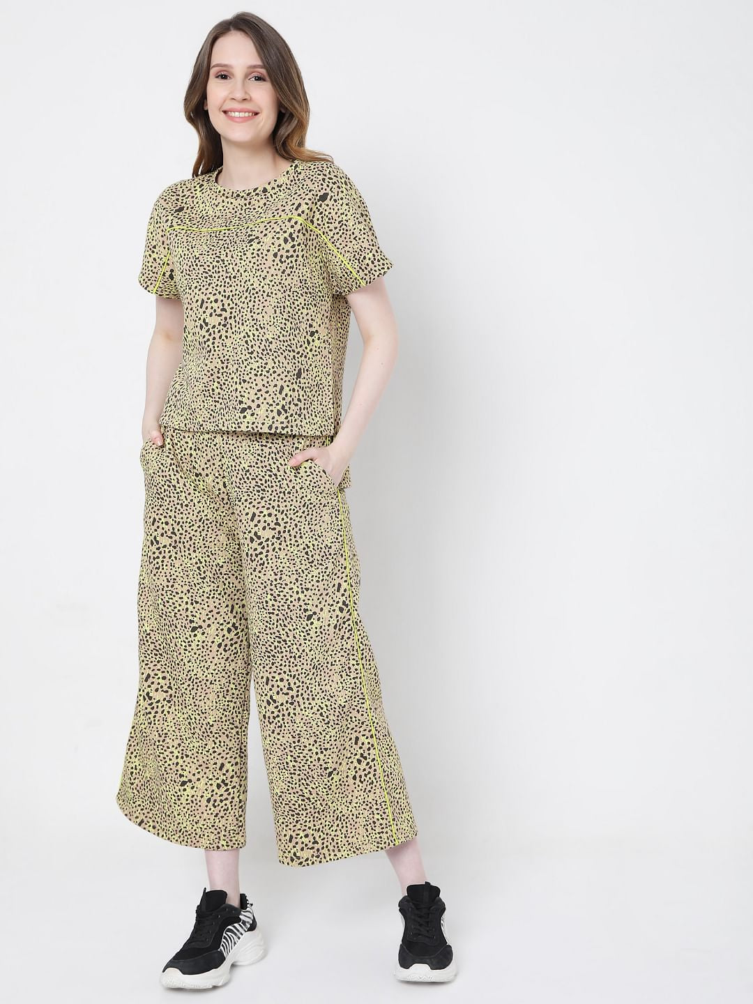 Beige Animal Print Co-Ord Top