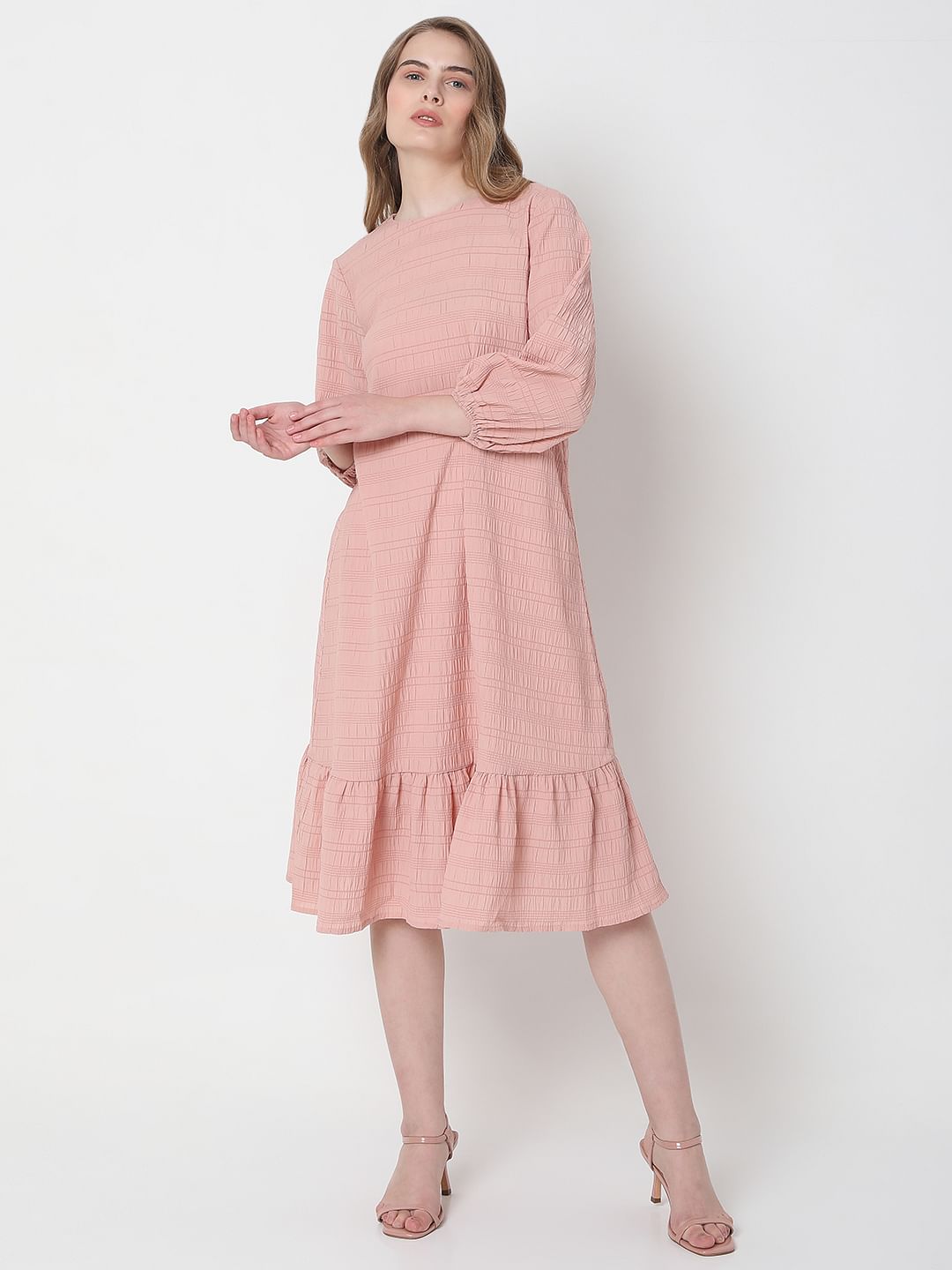 Pink Textured Midi Dress