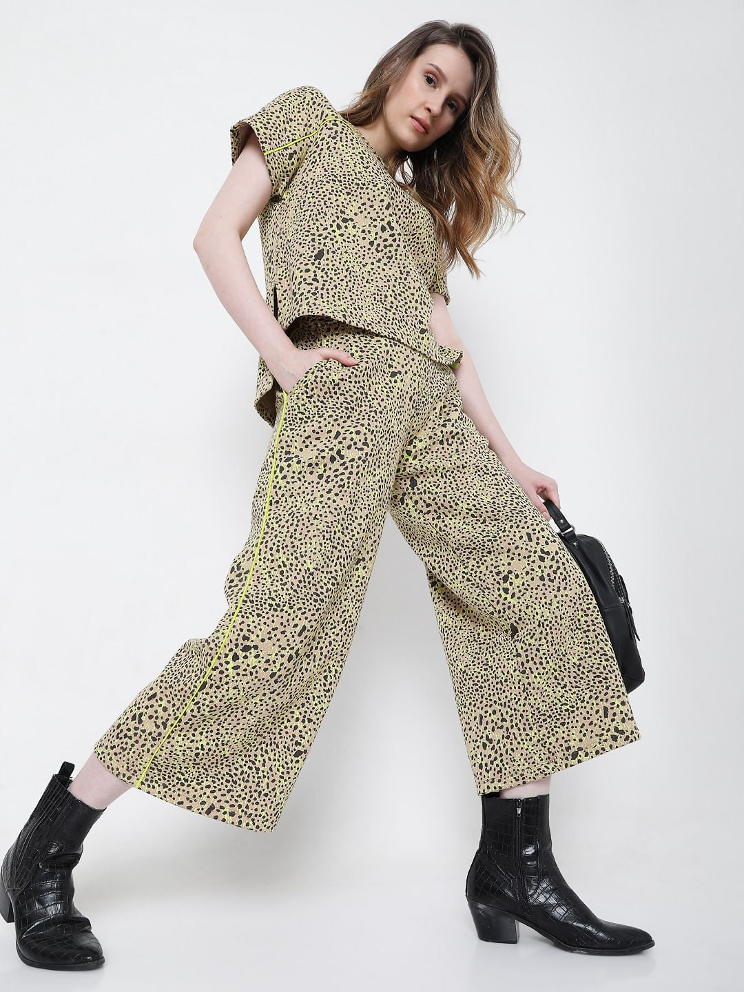 Beige Animal Print Co-Ord Pants