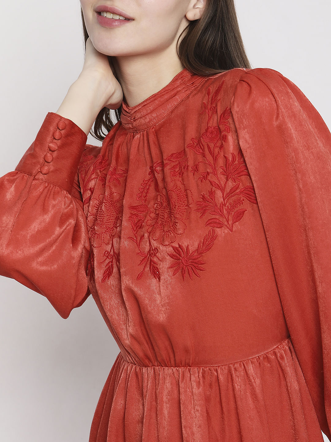 Rust Satin Fit & Flare Dress