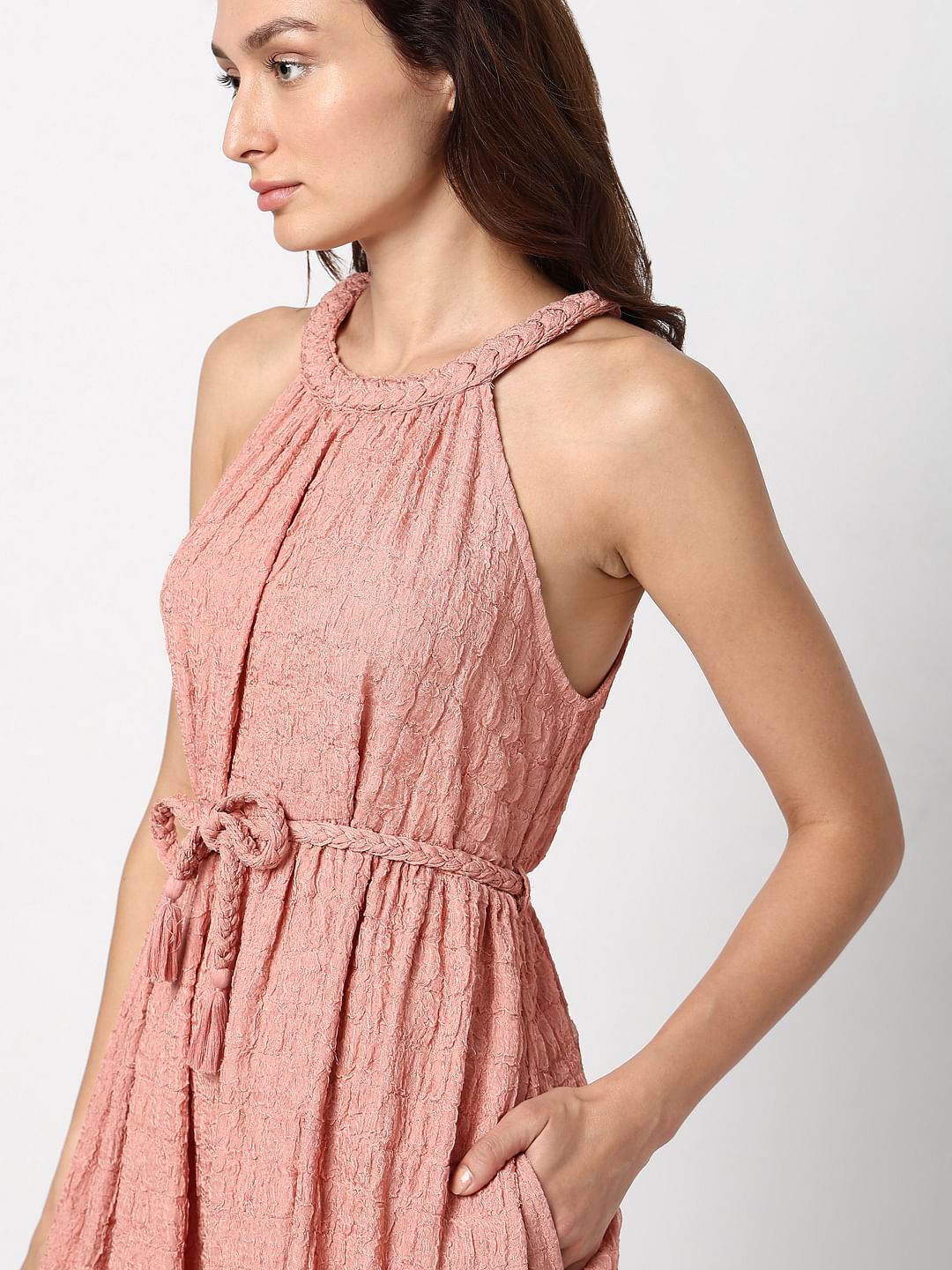 Pink Textured Tiered Maxi Dress