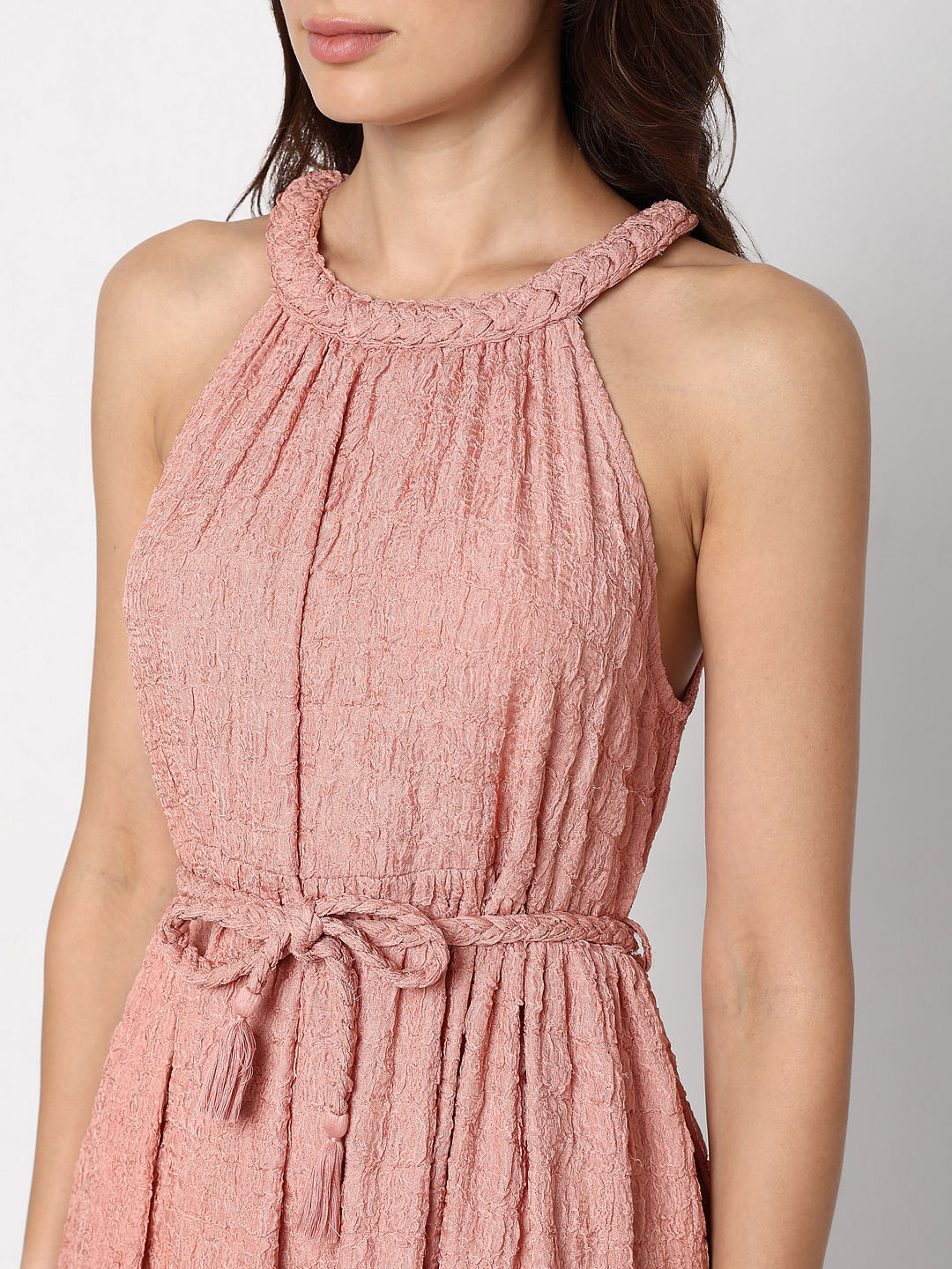 Pink Textured Tiered Maxi Dress
