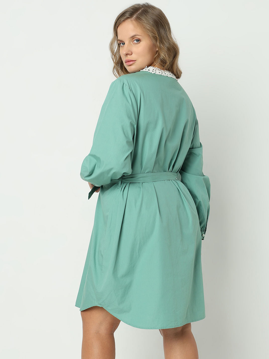 Curve Green Embroidered Short Dress