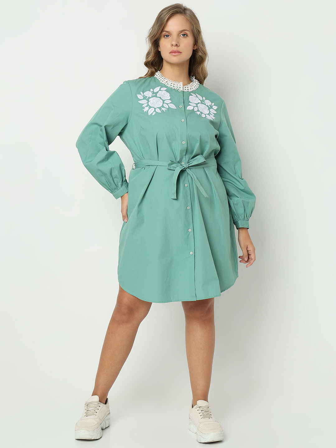 Curve Green Embroidered Short Dress