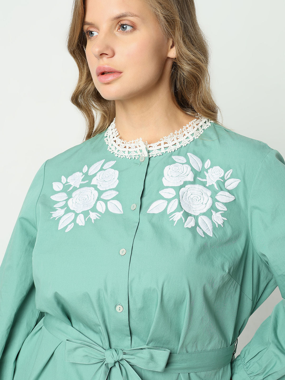 Curve Green Embroidered Short Dress