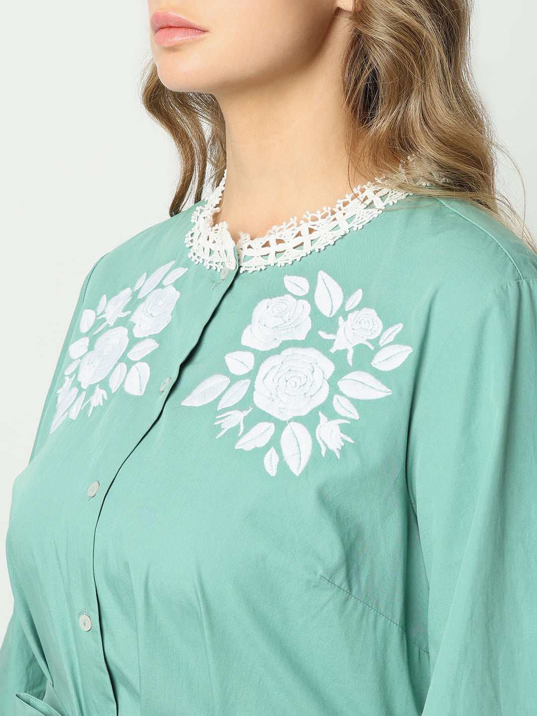 Curve Green Embroidered Short Dress