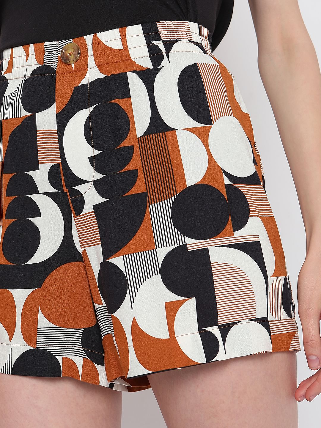 Brown Mid Rise Printed Shorts